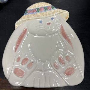 Vtg Treasure Craft Easter Bunny Rabbit Decor Trivet Wall Plaque Hand Painted USA